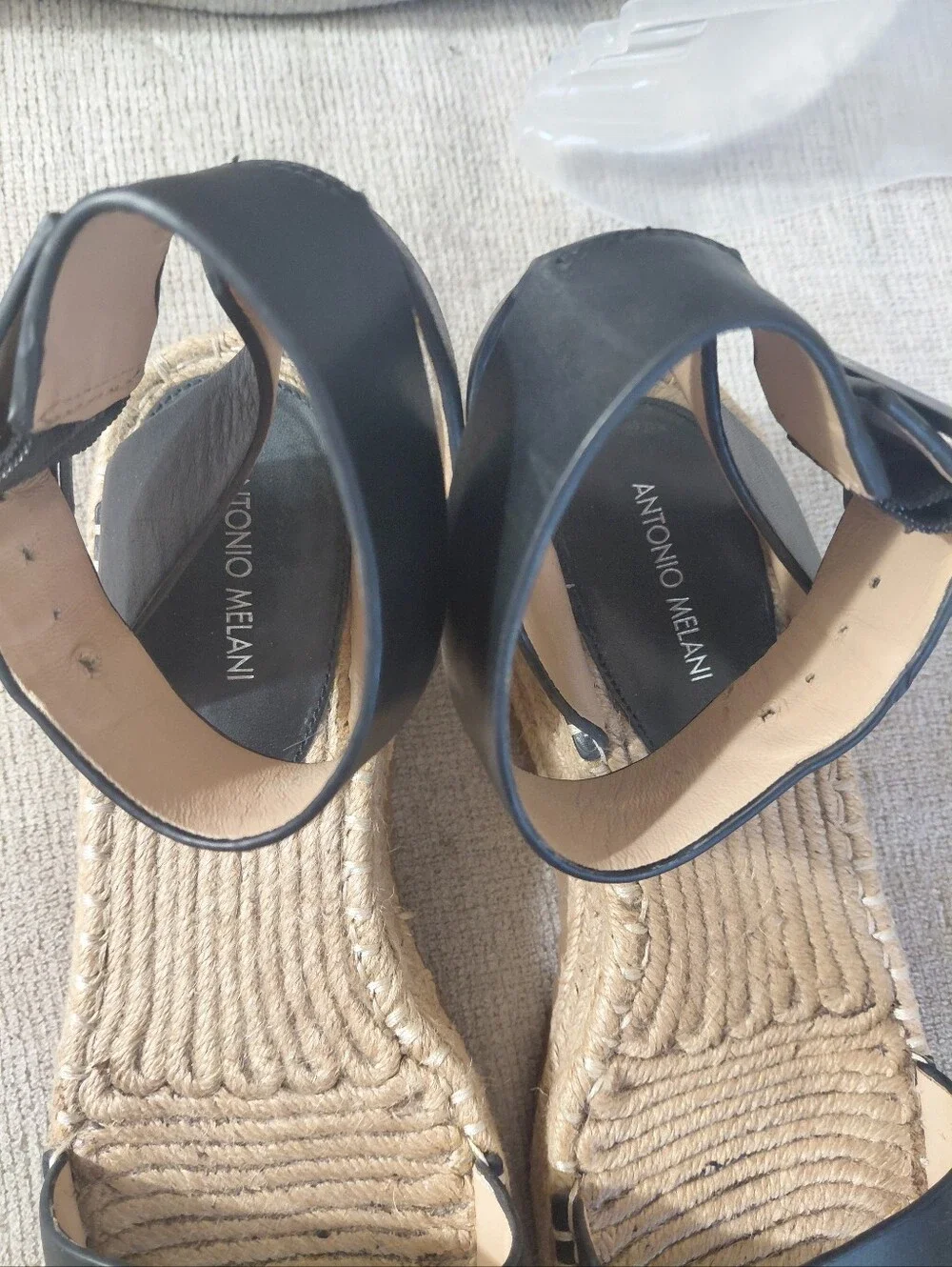 ANTONIO MELANI Black Leather Espadrille Platform Sandals Size 9.5
